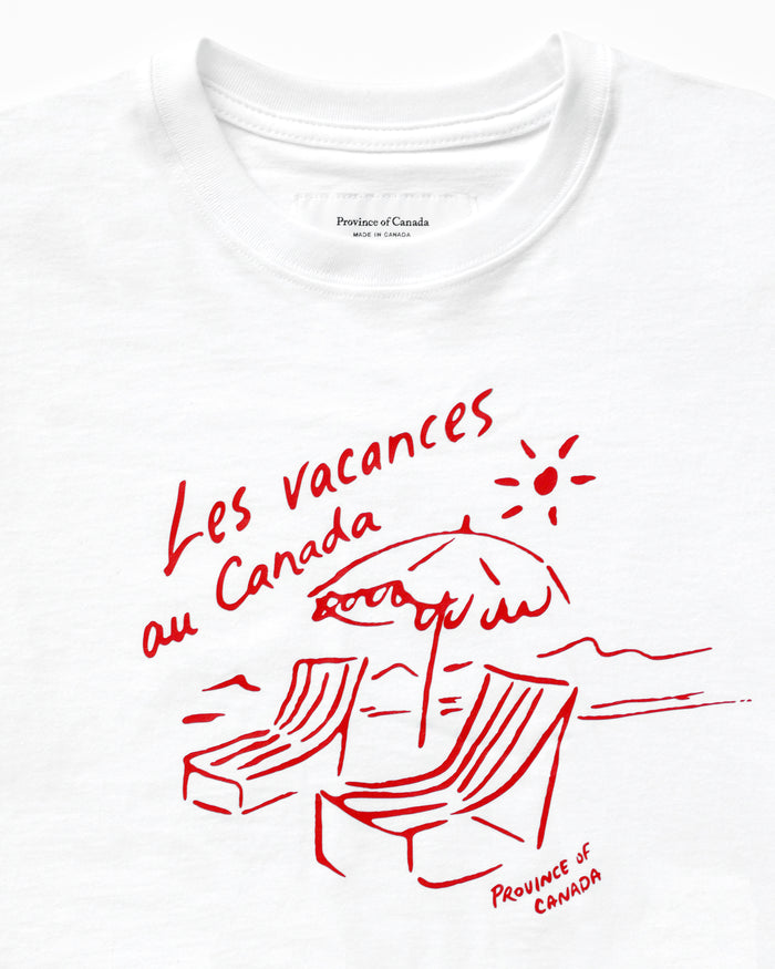 Made in Canada 100% Organic Cotton Les Vacances Tee White - Unisex - Province of Canada