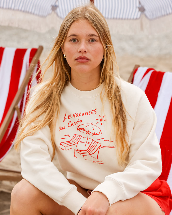 Made in Canada Fleece Les Vacances Sweatshirt Cream - Unisex - Province of Canada