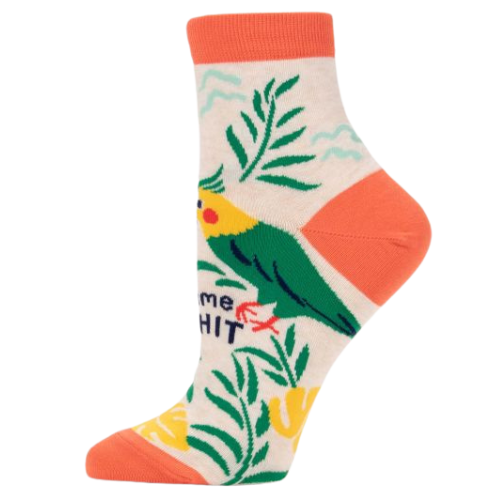 Let's Talk Some Shit NEW Ankle Socks. Bright Parrots with palms with the words "Let's Talk Some Shit"