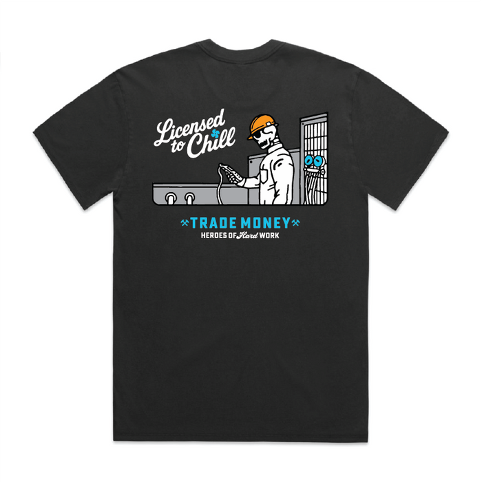 Trade Money Licensed to Chill heavyweight short-sleeve graphic t-shirt in faded black, available in big and tall sizes