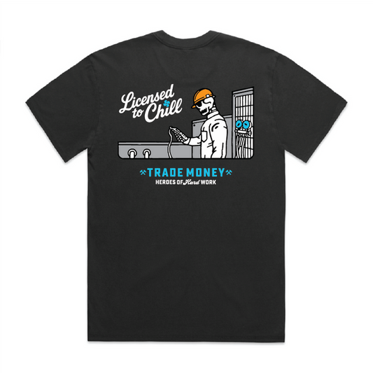 Trade Money Licensed to Chill heavyweight short-sleeve graphic t-shirt in faded black, available in big and tall sizes