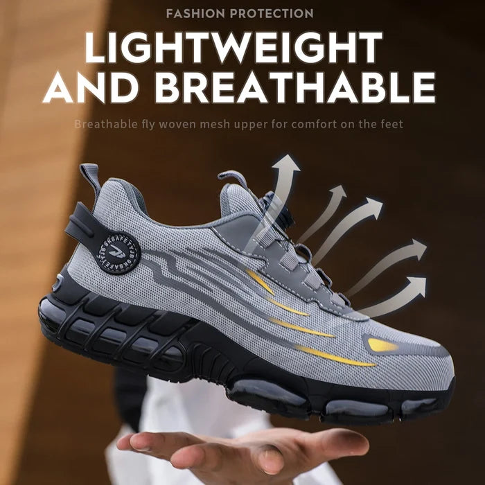 Steel toe cap safety sneaker - front view showing breathable fly-mesh upper