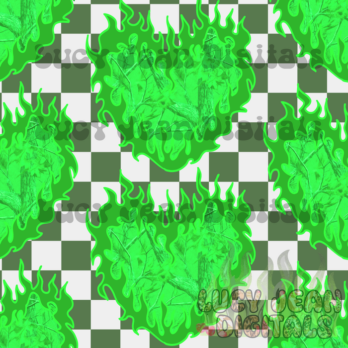 Lime green Camo Flame Heart Checkered Seamless File