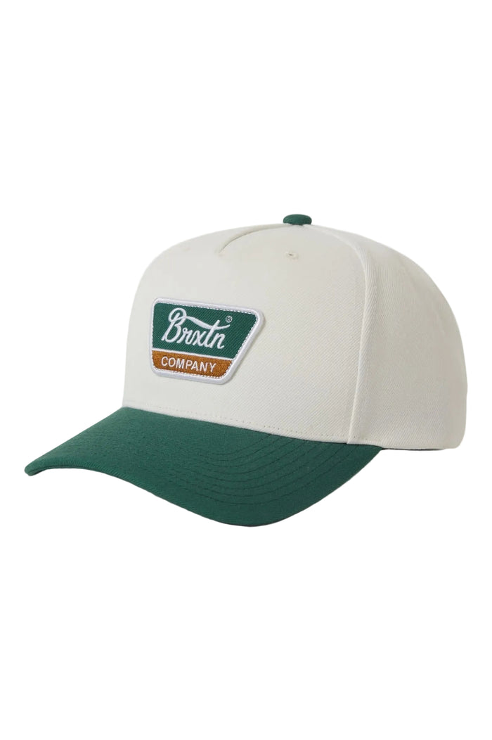 Brixton Linwood Netplus snapback hat in off white and primal green