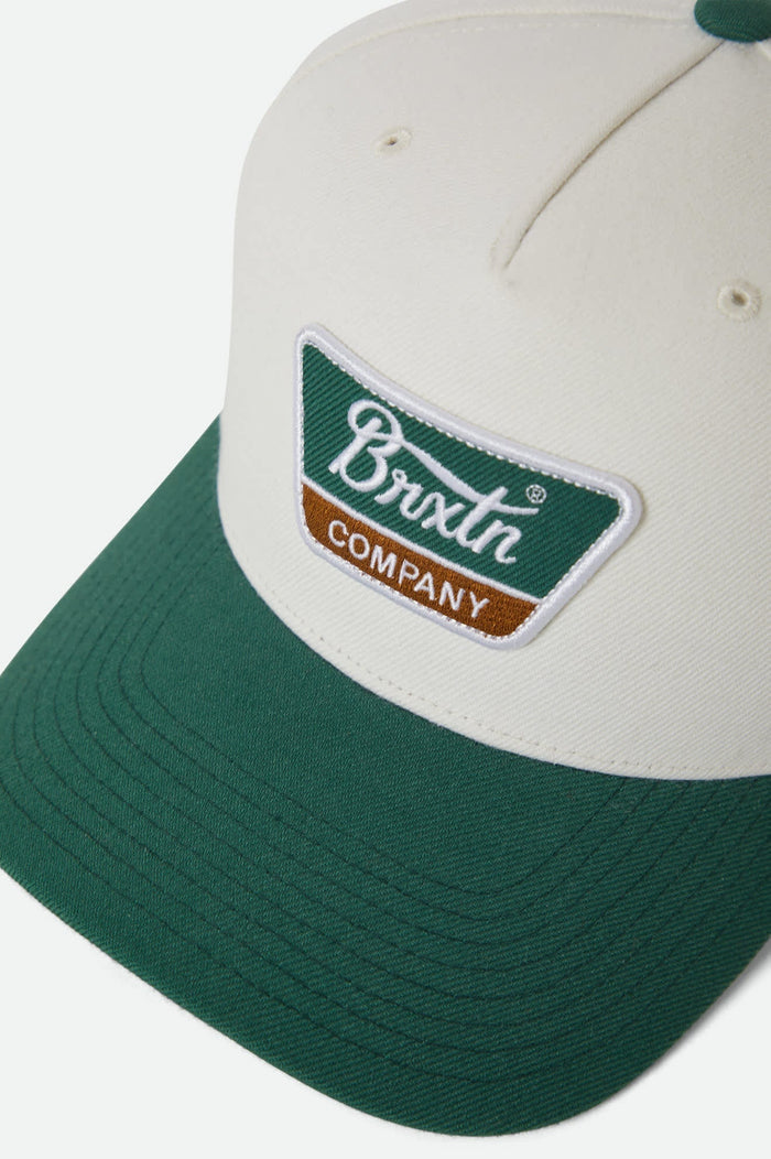 Brixton Linwood Netplus snapback hat in off white and primal green, alternate product view