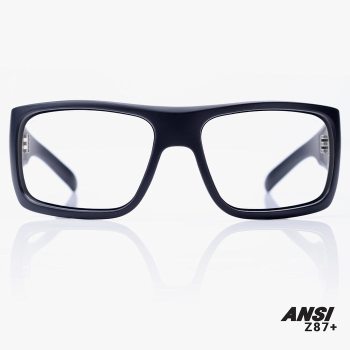 Madson Manic ANSI Z87+ safety glasses in black on black with clear lens
