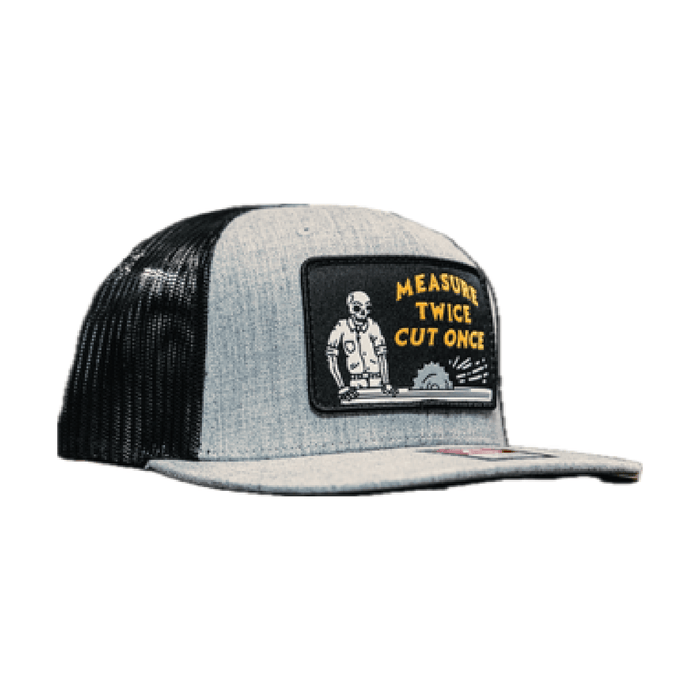 Trade Money Measure Twice Cut Once meshback trucker hat in black