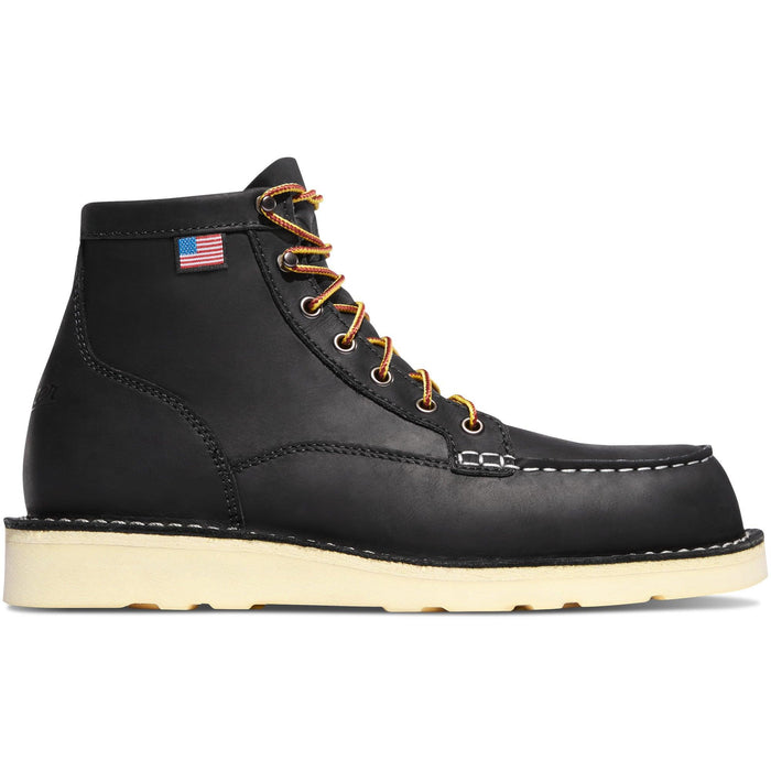USA made Danner Bull Run 6-inch steel toe moc toe work boot in black, ASTM safety toe