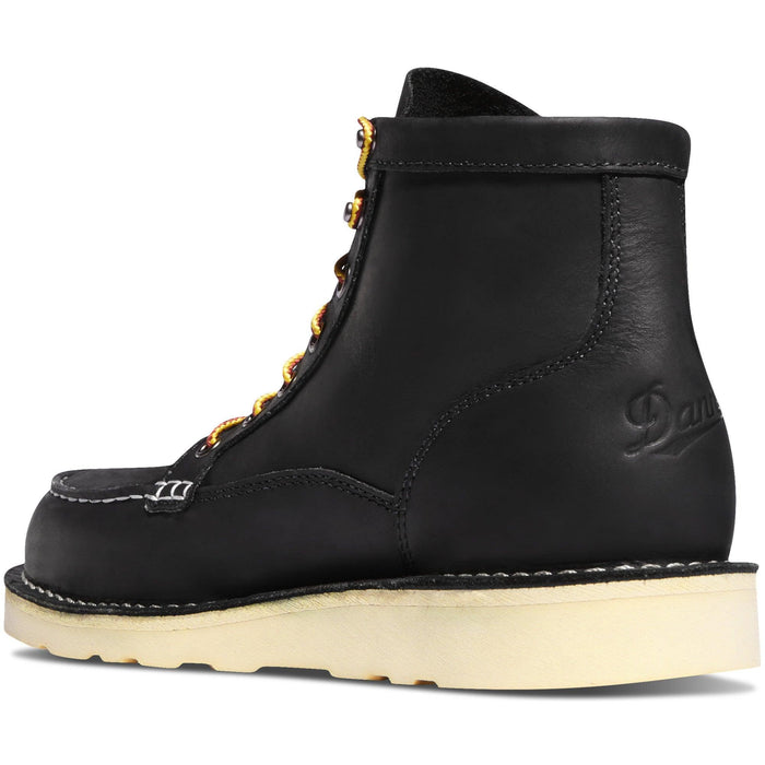 USA made Danner Bull Run 6-inch steel toe boot in black full grain leather, detail view