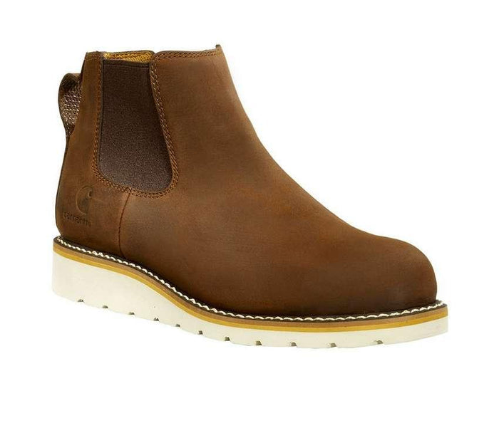 Carhartt Chelsea pull-on work boot in brown, alternate view of the elastic gore panel