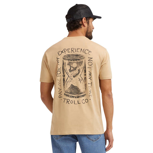 Troll Co. men's Pay Time t-shirt in tan, big and tall sizing