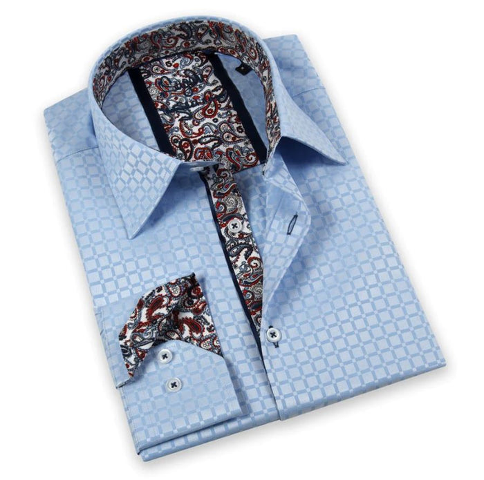Men's Powder Blue Patterned Dress Shirt - Tuxgear