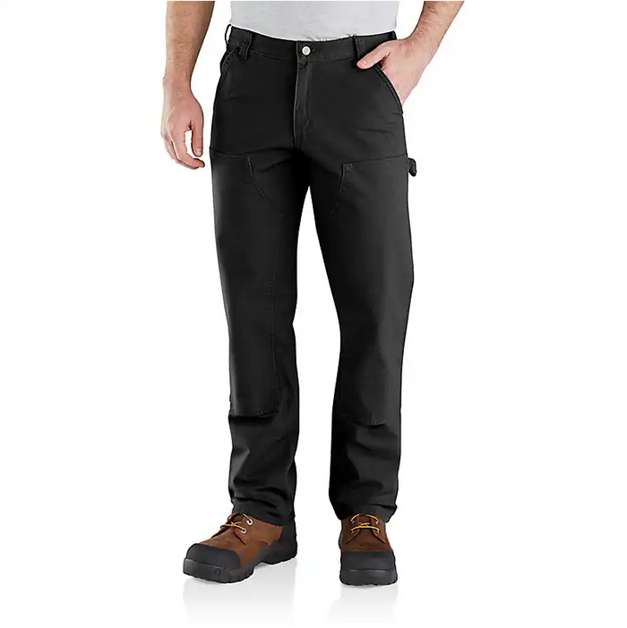 Carhartt Rugged Flex duck double knee utility work pant in black, extended waist sizes