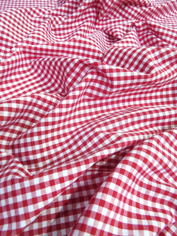Mini Checkered Gingham Poly Cotton Printed Fabric / Red / Sold By The Yard