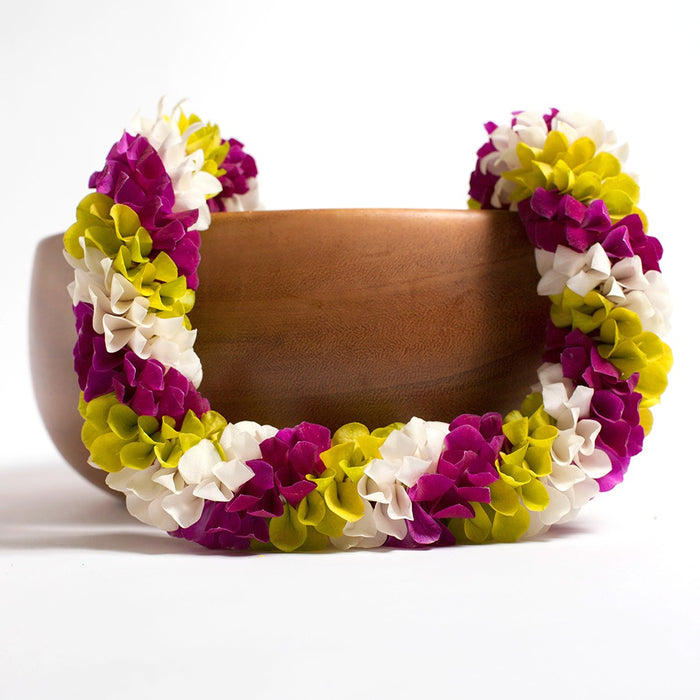 MIXED COLOR ORCHID SPIRAL LEI WITH FREE SHIPPING - WHITE + GREEN + PURPLE