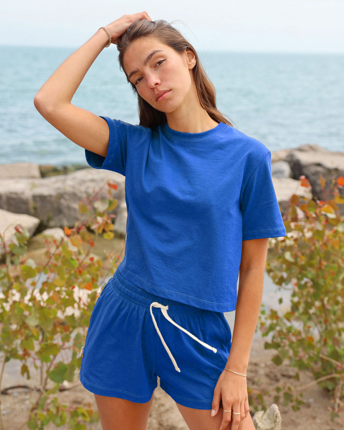 Made in Canada 100% Organic Cotton Monday Crop Top Royal Blue - Unisex - Province of Canada