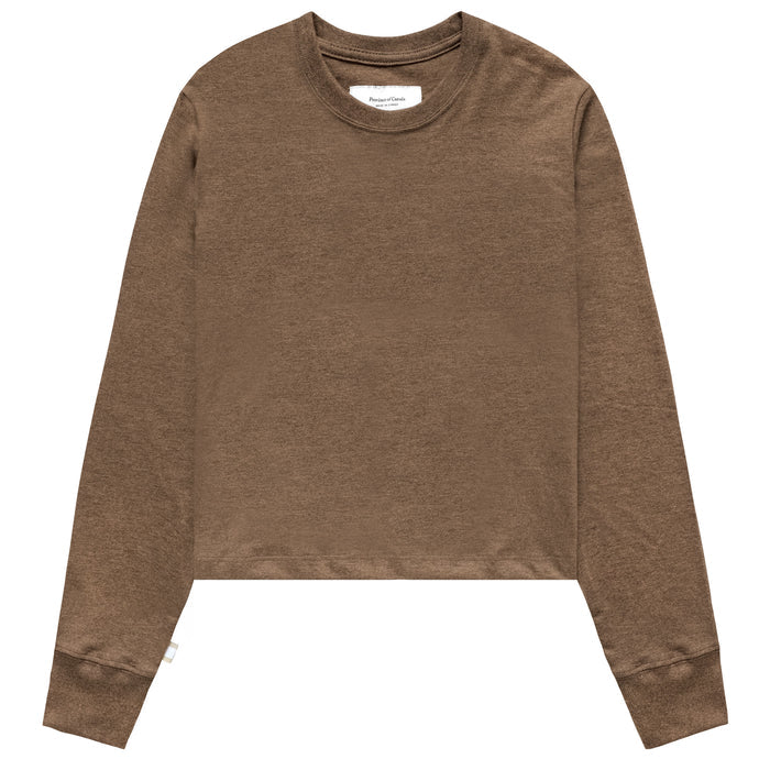 Made in Canada 100% Organic Cotton Monday Long Sleeve Crop Tee Heather Brown - Unisex - Province of Canada