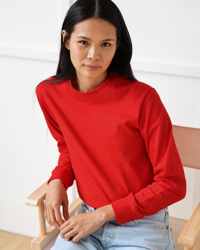 Made in Canada 100% Organic Cotton Monday Long Sleeve Crop Top Red - Unisex - Province of Canada