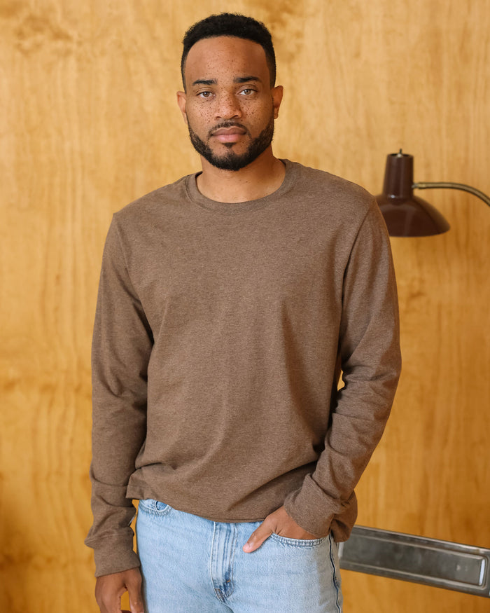 Made in Canada 100% Organic Cotton Monday Long Sleeve Tee Heather Brown - Unisex - Province of Canada