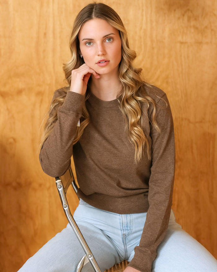 Made in Canada 100% Organic Cotton Monday Long Sleeve Tee Heather Brown - Unisex - Province of Canada