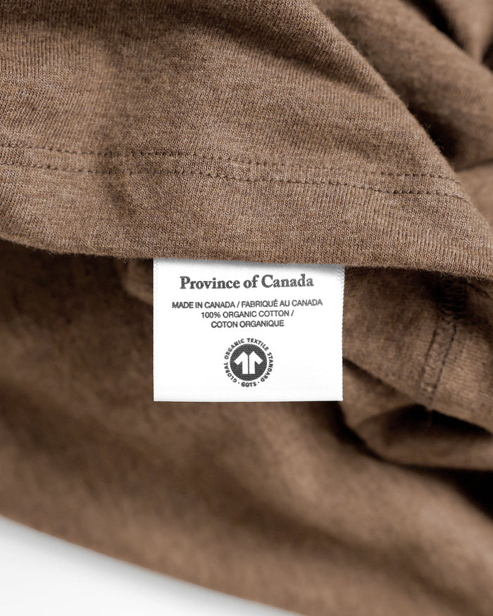 Made in Canada 100% Organic Cotton Monday Long Sleeve Tee Heather Brown - Unisex - Province of Canada