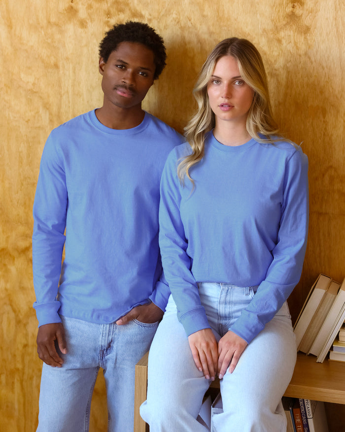 Made in Canada 100% Organic Cotton Monday Long Sleeve Tee Periwinkle - Unisex - Province of Canada