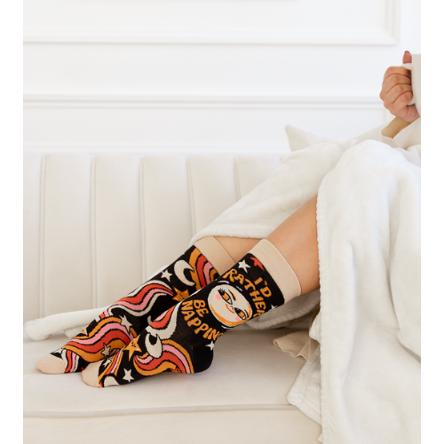 Custom 'Nap Time' socks with a cozy, relaxed design, perfect for lounging and taking a well-deserved nap.
