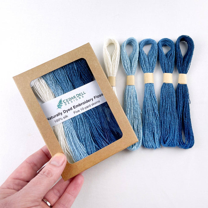 Naturally Dyed Silk Embroidery Floss - Ombre Indigo