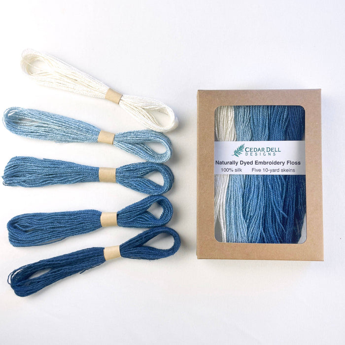 Naturally Dyed Silk Embroidery Floss - Ombre Indigo
