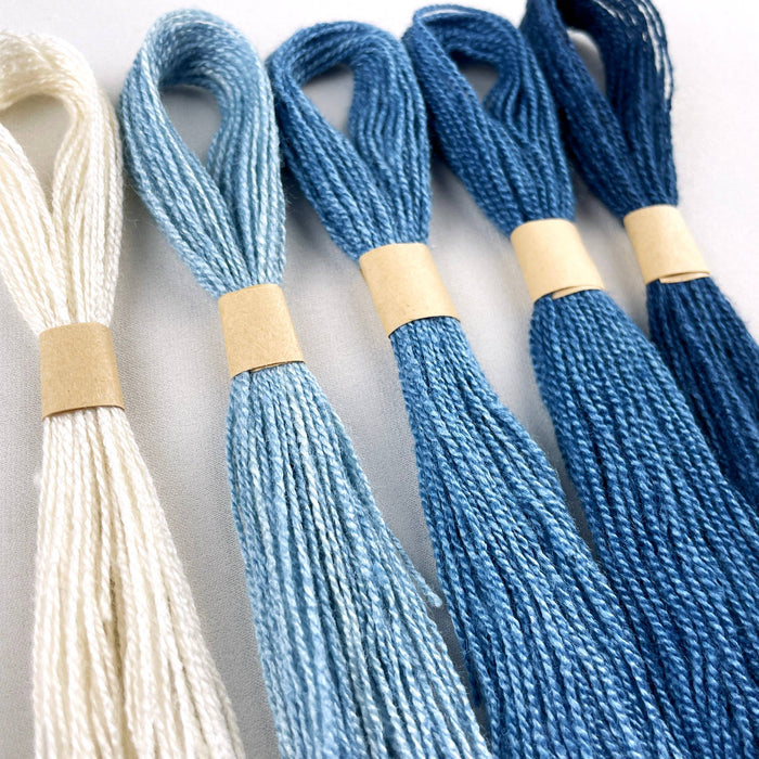 Naturally Dyed Silk Embroidery Floss - Ombre Indigo