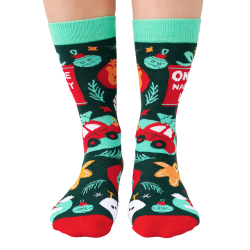 Uptown Sox's 'On the Naughty List' socks featuring fun, cheeky holiday designs, perfect for adding a playful touch to your festive outfits.