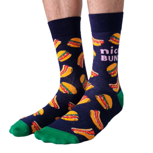 Nice Buns Men's Socks 2022. Hot dog and hamburger pattern.