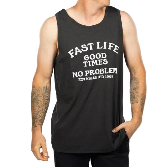 Fasthouse No Problem graphic tank top in graphite black, available in big and tall sizes