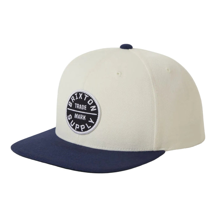 Brixton Oath III snapback hat in off white and midnight blue