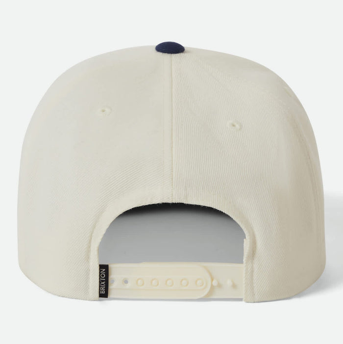 Brixton Oath III snapback hat in off white and midnight blue, alternate product view