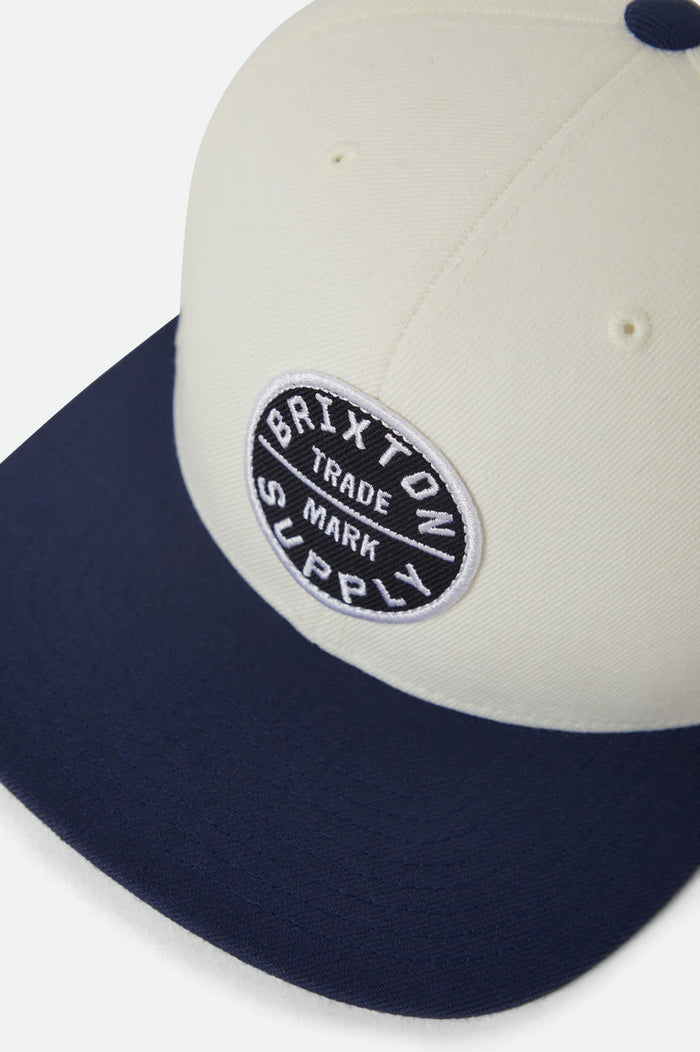 Brixton Oath III snapback hat in off white and midnight blue, additional product view