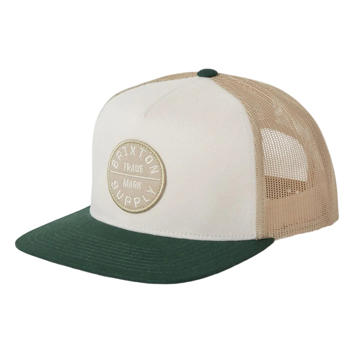 Brixton Oath trucker hat in off white and primal green