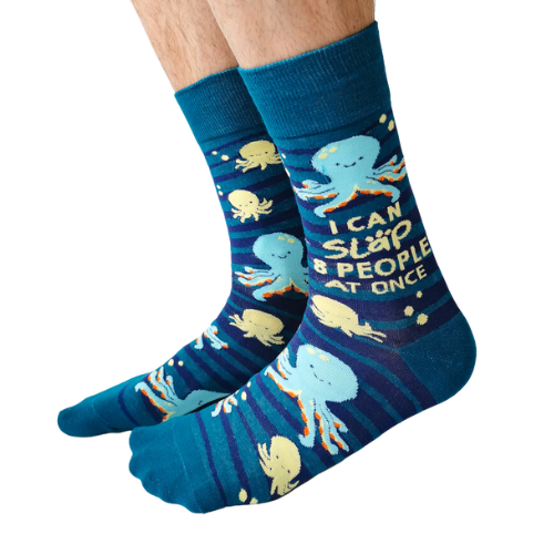 Bold and unique Obscene Octopus Socks featuring a quirky, humorous octopus design. Made from soft, comfortable fabric, these socks add personality and flair to your wardrobe.