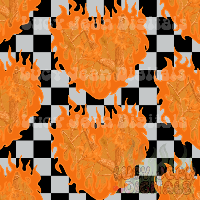 Orange Camo Flame Heart Checkered Seamless File