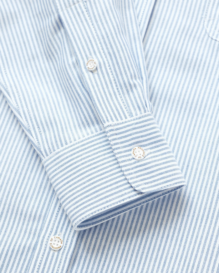 Made in Canada 100% Cotton Oxford  Stripe Button Down Shirt Royal Blue - Unisex - Province of Canada