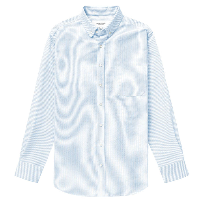 Made in Canada 100% Cotton Oxford  Stripe Button Down Shirt Light Blue - Unisex - Province of Canada