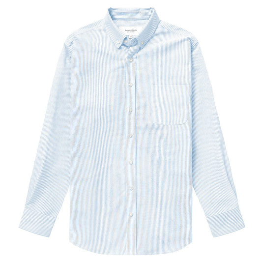Made in Canada 100% Cotton Oxford  Stripe Button Down Shirt Light Blue - Unisex - Province of Canada