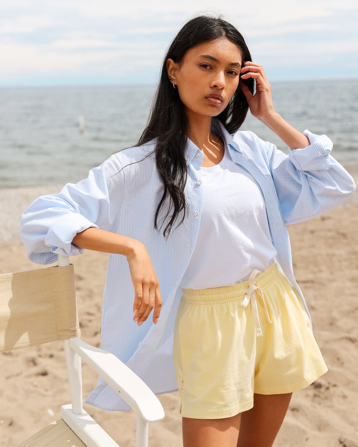 Made in Canada 100% Cotton Oxford  Stripe Button Down Shirt Light Blue - Unisex - Province of Canada