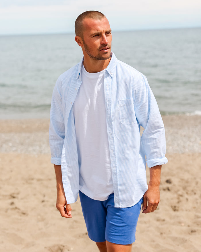 Made in Canada 100% Cotton Oxford  Stripe Button Down Shirt Light Blue - Unisex - Province of Canada