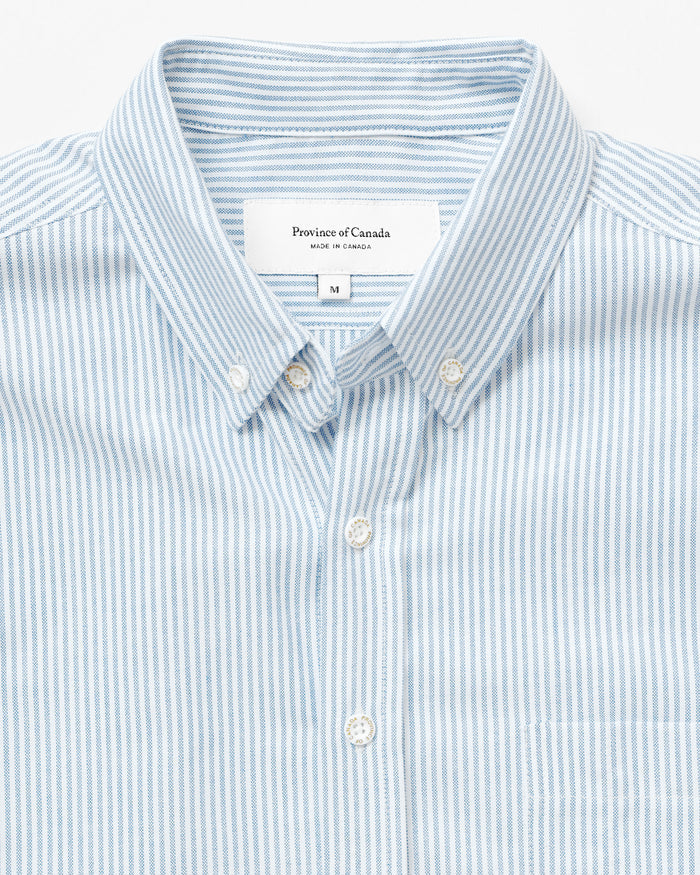 Made in Canada 100% Cotton Oxford  Stripe Button Down Shirt Light Blue - Unisex - Province of Canada
