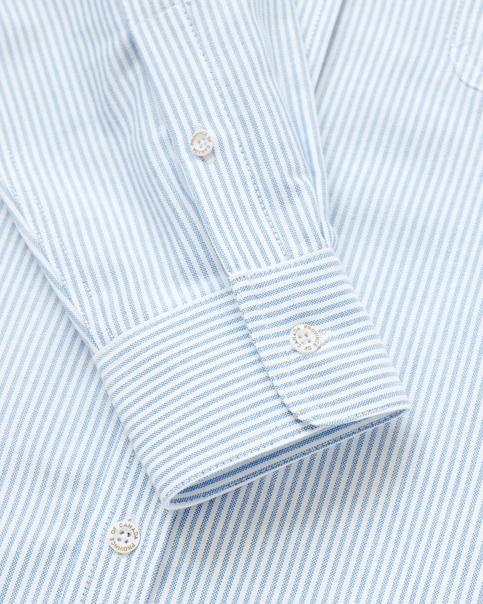 Made in Canada 100% Cotton Oxford  Stripe Button Down Shirt Light Blue - Unisex - Province of Canada