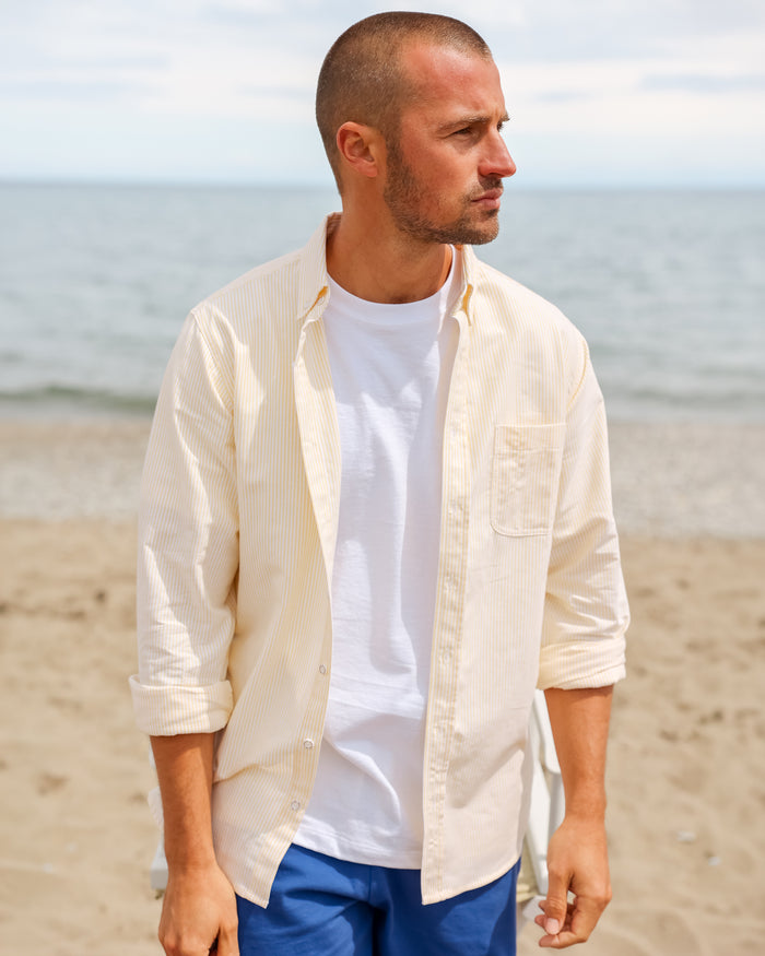 Made in Canada 100% Cotton Oxford  Stripe Button Down Shirt Butter Yellow - Unisex - Province of Canada