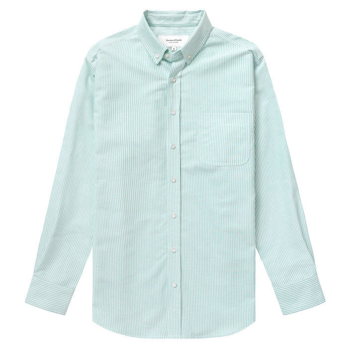 Made in Canada 100% Cotton Oxford  Stripe Button Down Shirt Green - Unisex - Province of Canada