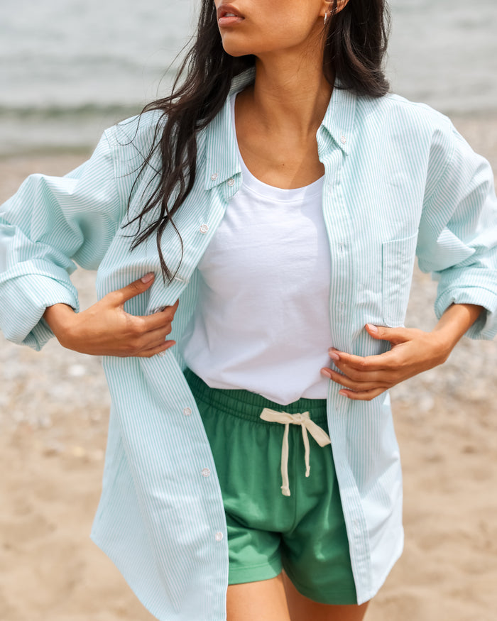 Made in Canada 100% Cotton Oxford  Stripe Button Down Shirt Green - Unisex - Province of Canada