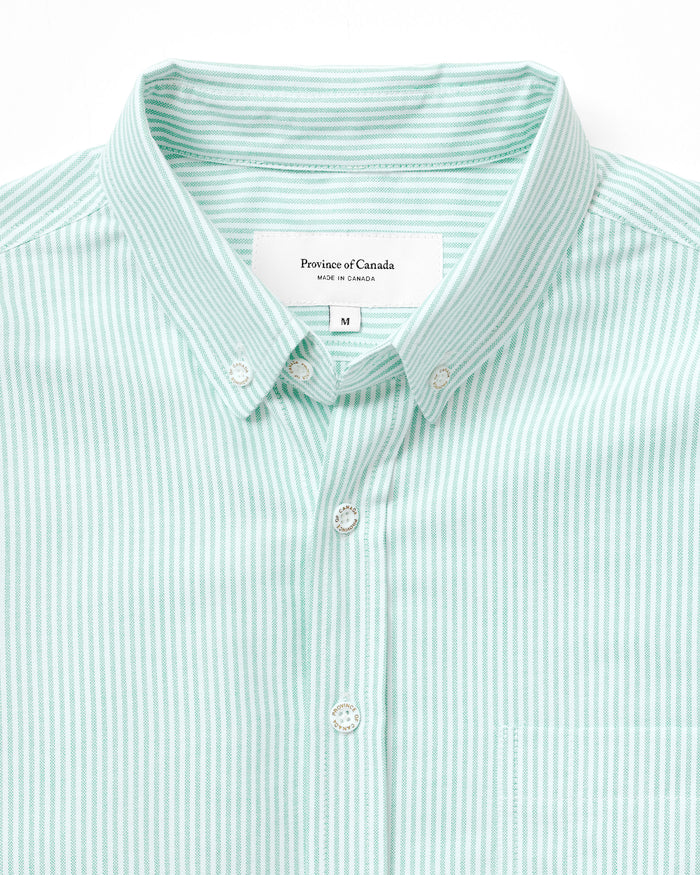 Made in Canada 100% Cotton Oxford  Stripe Button Down Shirt Green - Unisex - Province of Canada